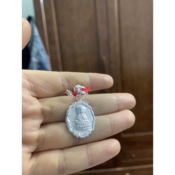 Mặt dây chuyền hình phật bà tròn hoa bạc ta