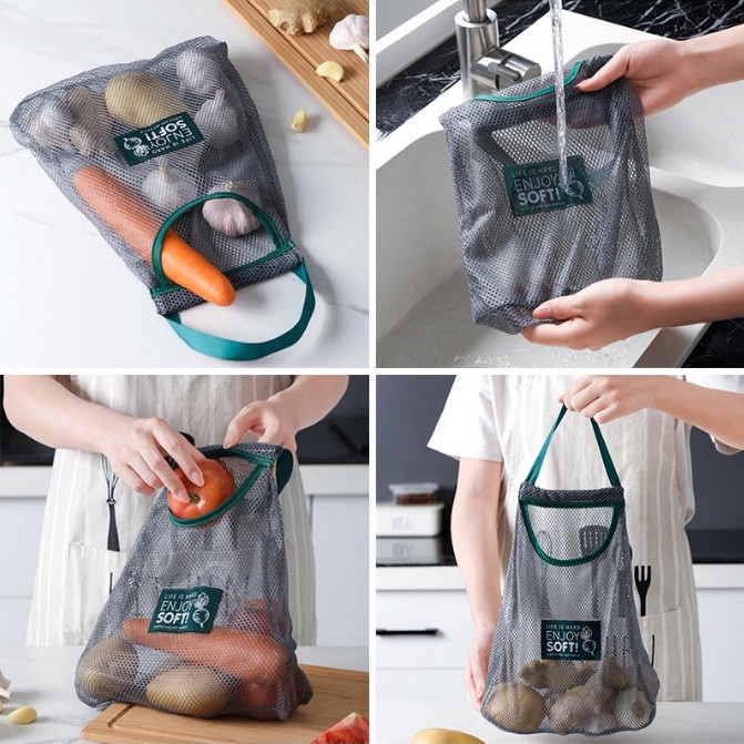 Túi lưới treo tường đựng thực phẩm đa năng MDT, bảo quản củ quả , hành tỏi _T38