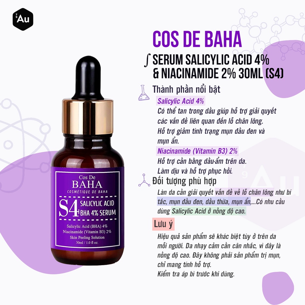 Cos De BAHA | Serum Salicylic Acid 4% &amp; Niacinamide 2% - Hỗ Trợ Giải Quyết Vấn Đề về Lỗ Chân Lông 30ML (S4)