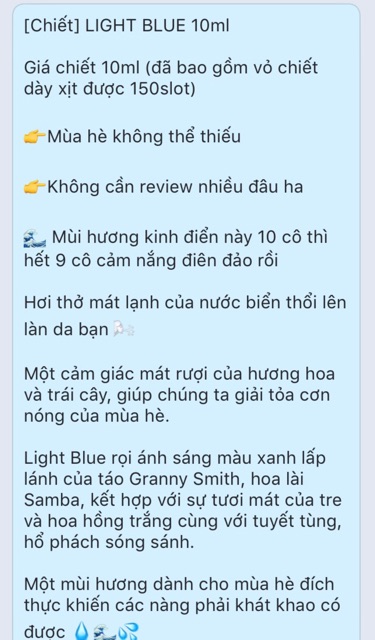 [Mẫu Thử] Nước hoa Nữ Light Blue | Thế Giới Skin Care