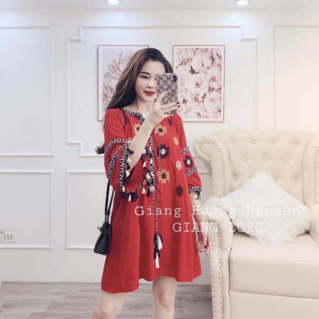 Đầm phối họa tiết thổ cẩm