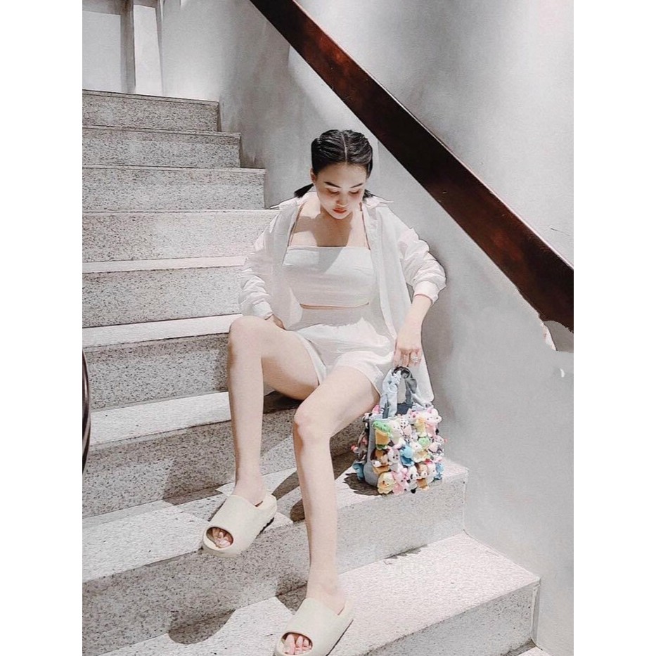 Set Sơ Mi Tay Dài Và Quần Đùi Kèm Áo Trong Hai Dây Thời Trang Nữ Rose Fashion