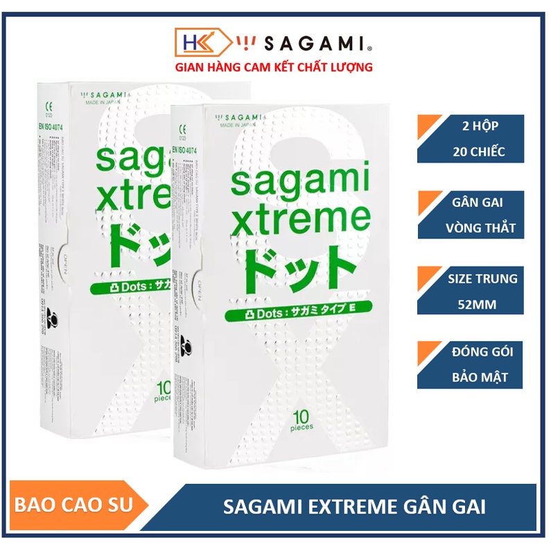 Combo 2 hộp bao cao su gân gai Sagami Extreme White 20 cái