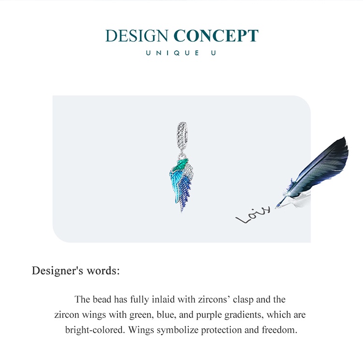 BAMOER Mặt Vòng cổ Bạc 925 Hình Đôi Cánh Thời Trang