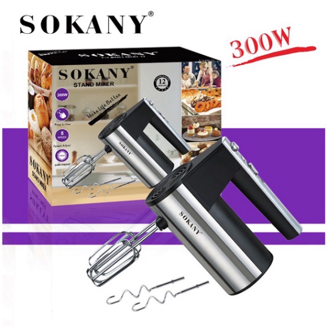 Máy đánh trứng trộn bột cầm tay 5 tốc độ SOKANY 300W [BH 12 Tháng]