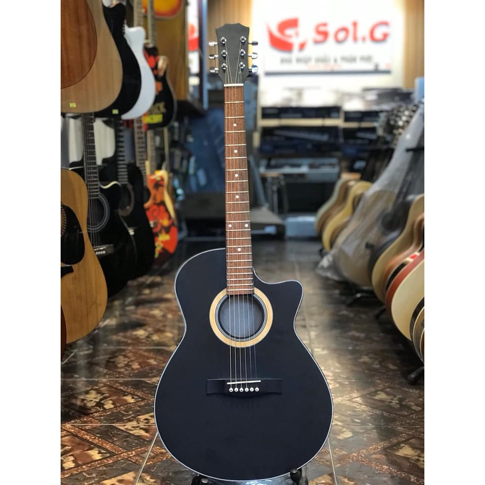 Guitar Acoustic màu Đen giá rẻ cho người mới tập chơi, Âm trong, không đau tay