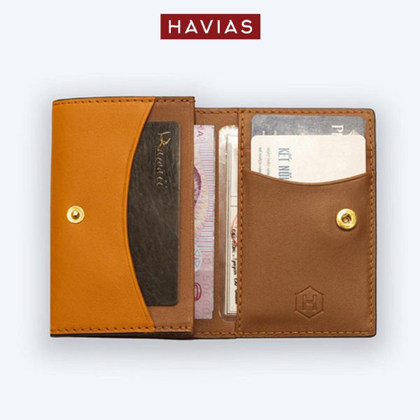 Ví Da Eclipse Handcrafted Mini Wallet HAVIAS_Nâu phối Vàng Bò