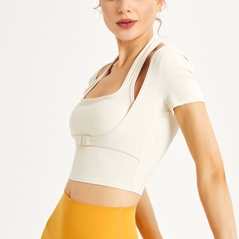 Áo thun thể thao tay ngắn có mút đệm ngực cho nữ