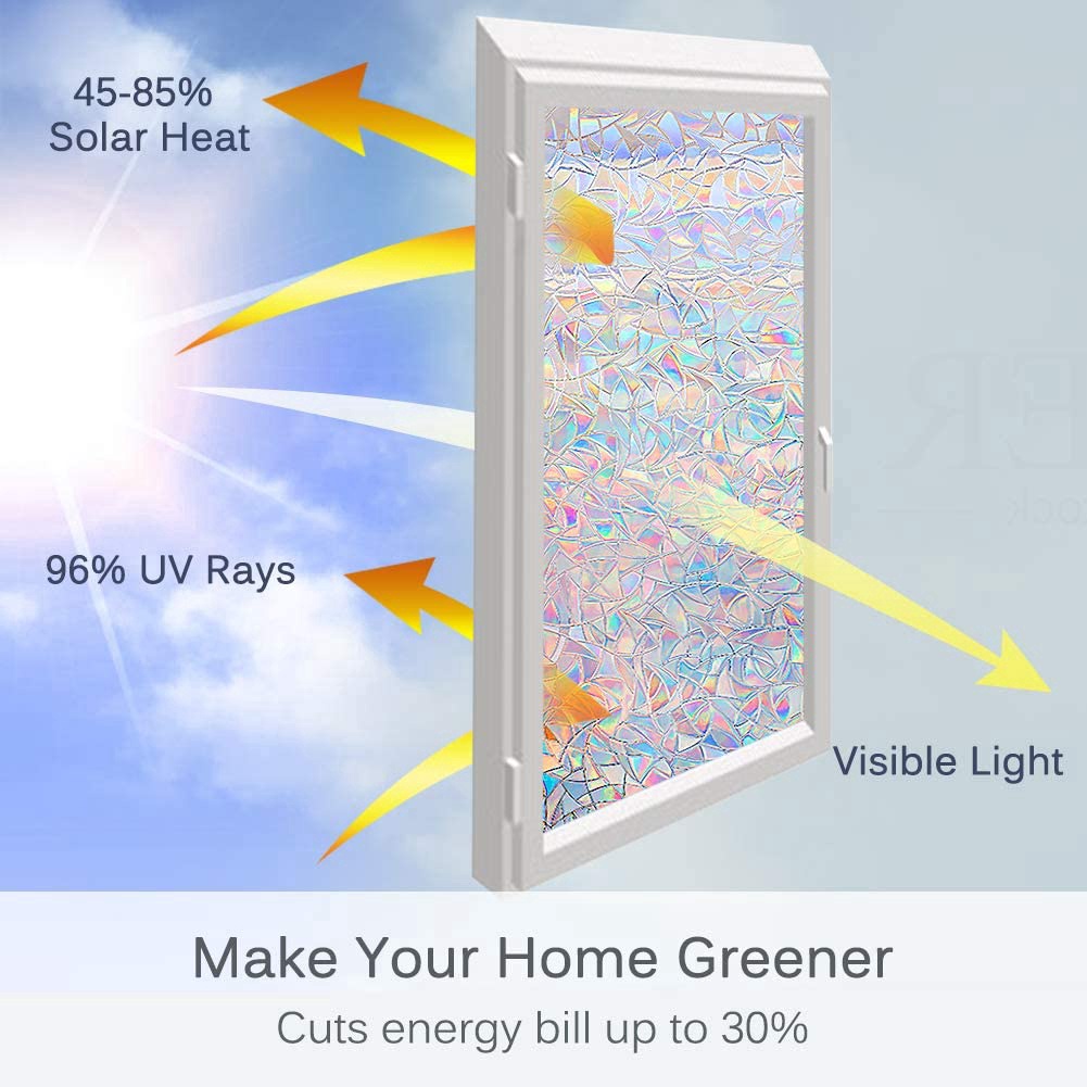 Miếng Dán Cửa Kính Chống Tia UV Họa Tiết Cầu Vồng 3D Dùng Trang Trí Giáng Sinh