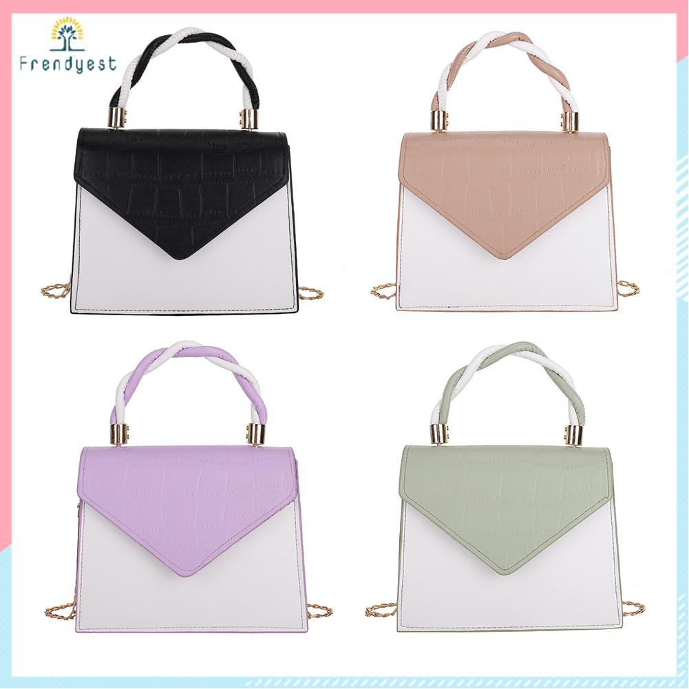 Fashion Women Contrast Color Stone Pattern Crossbody Bag PU Mini Handbag