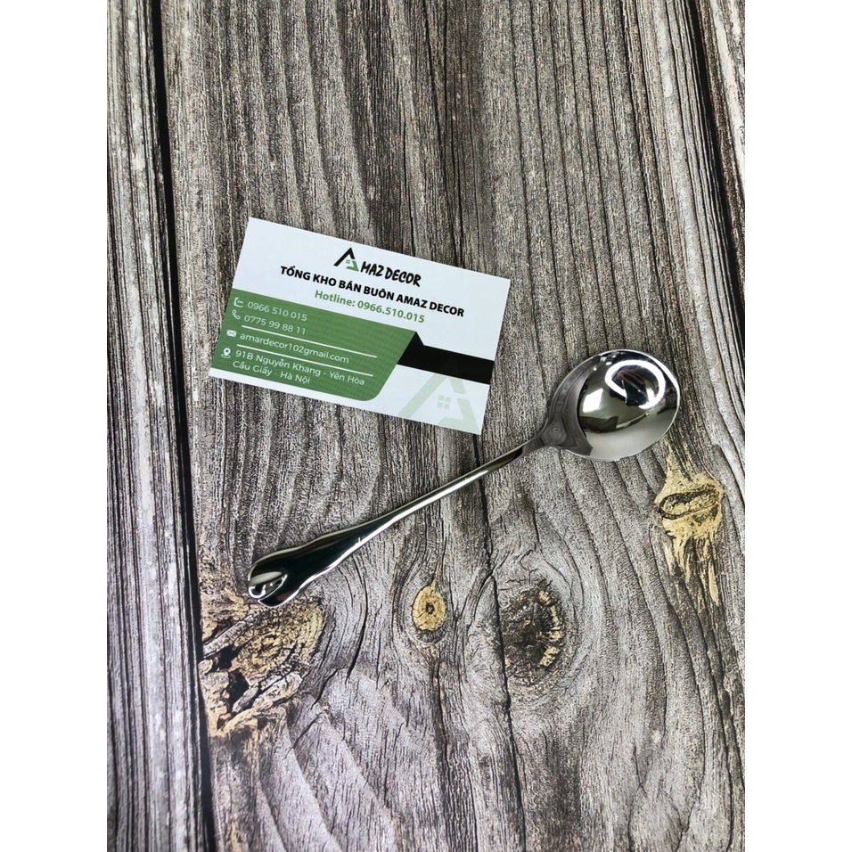 Muỗng thìa inox cán dài giọt nước GN153517 phong cách Hàn Quốc cao cấp sáng bóng bền đẹp an toàn cho sức khỏe