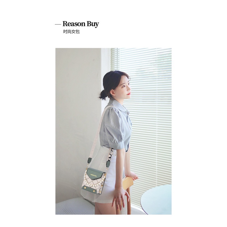 Túi đeo chéo nữ phối quai ngọc nhân tạo phong cách trẻ trung Hàn Quốc - Hàng Quảng Châu Cao Cấp (TT11)