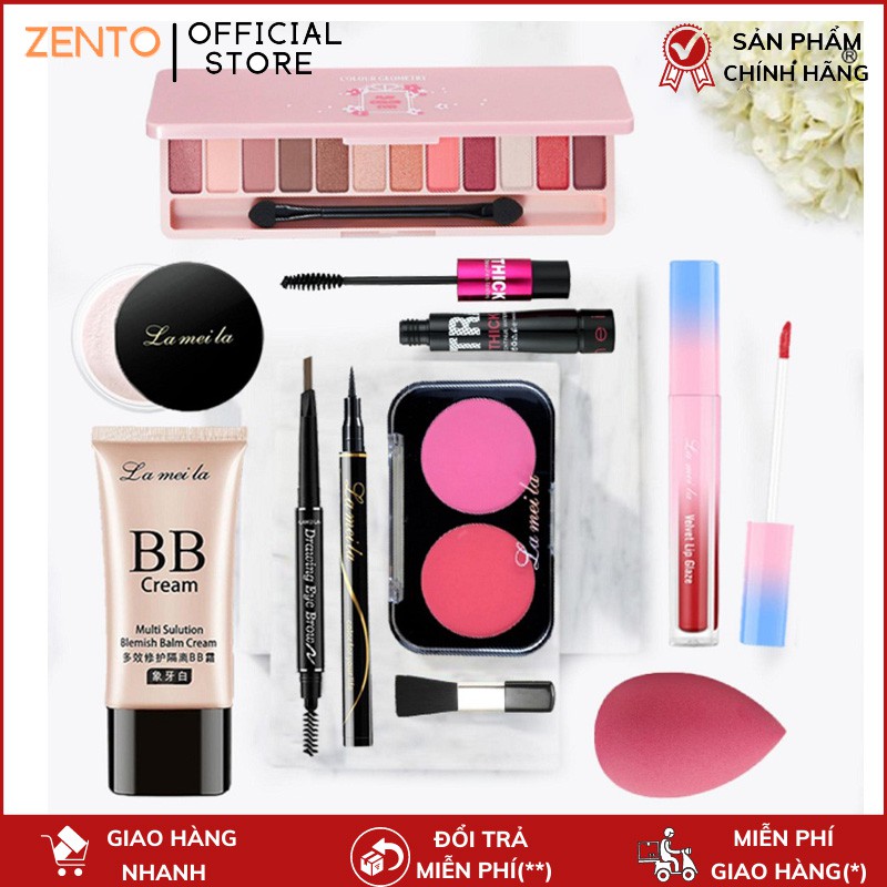 Bộ trang điểm Lameila 8 món set trang điểm Phấn phủ Kem BB Phấn mắt Phấn má Mascara Bút dạ kẻ mắt Chì kẻ mày Son kem