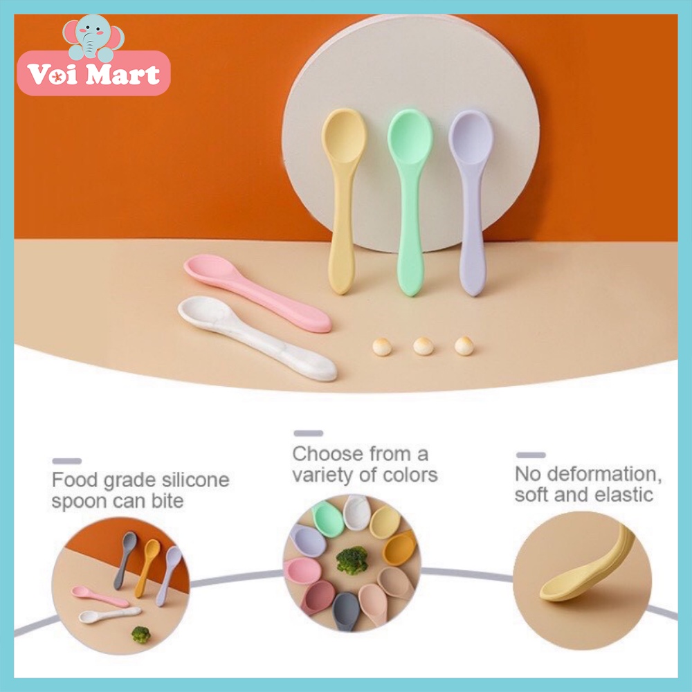 Thìa Ăn Dặm Silicon Cho Bé, Thìa Ăn Dặm Bảo Vệ Nướu Chất Liệu Cao Cấp An Toàn