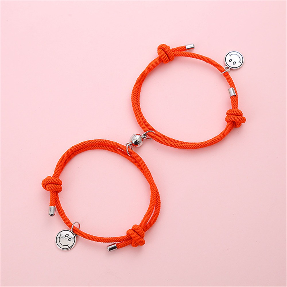 2 Vòng tay bện dây hình mặt cười với nam châm cho cặp đôi