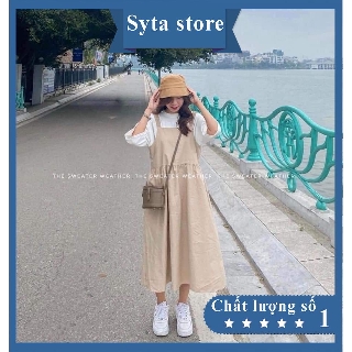 Váy Yếm Kaki Nữ 🌸 Đầm 2 dây bản to màu be dáng suông dài ulzzang 🌸
