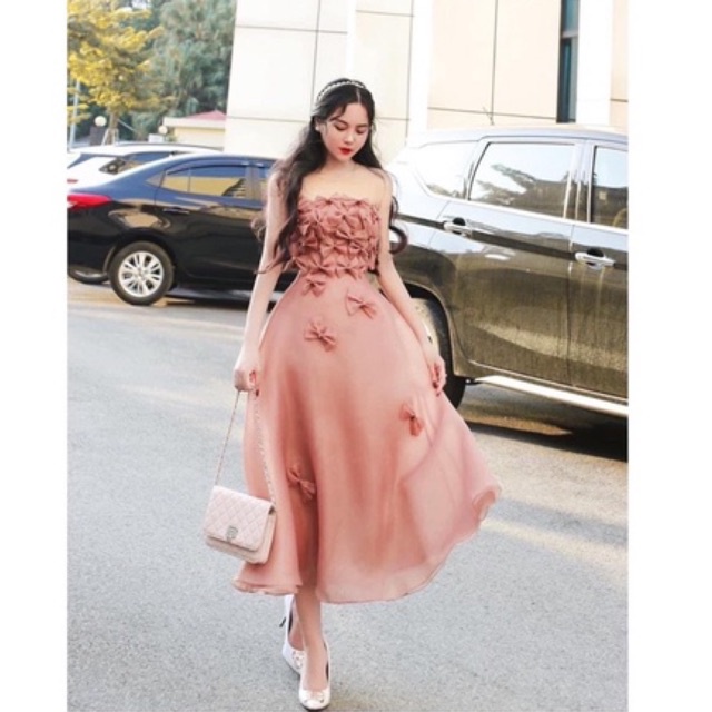 Đầm BIG SIZE dự tiệc voan nơ hồng (Hàng Thiết Kế) Kim Hoàng Cothing
