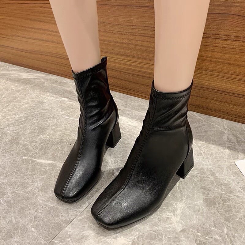 Bốt da mịn cổ thấp kẻ chỉ giữa khoá sau viền mép - 5P | BigBuy360 - bigbuy360.vn