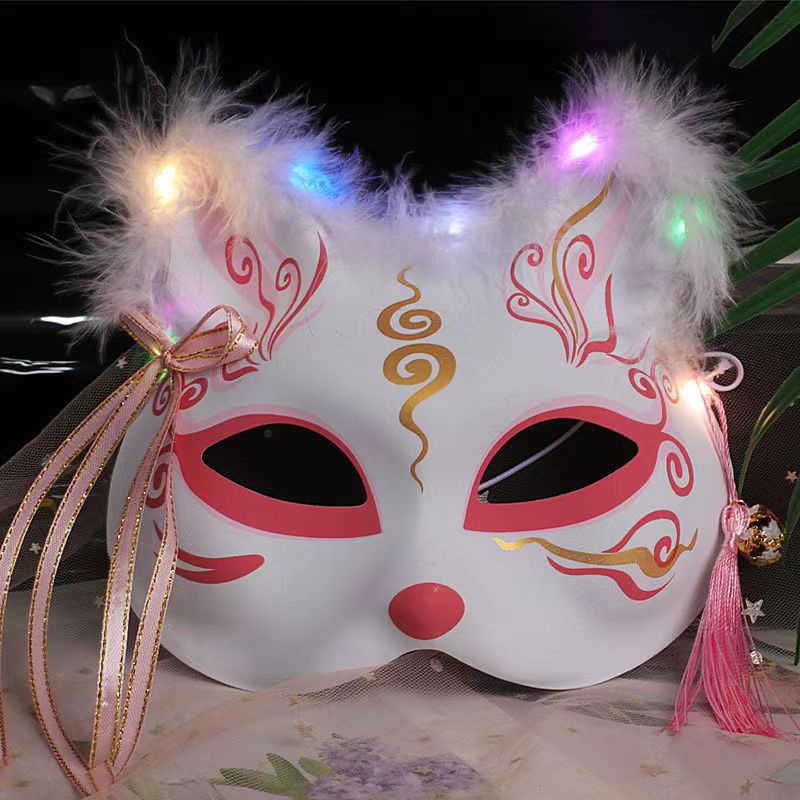Mặt Nạ Hóa Trang Halloween Hình Cáo Nửa Mặt Phối Lông Vũ Dễ Thương Cho Bé Gái