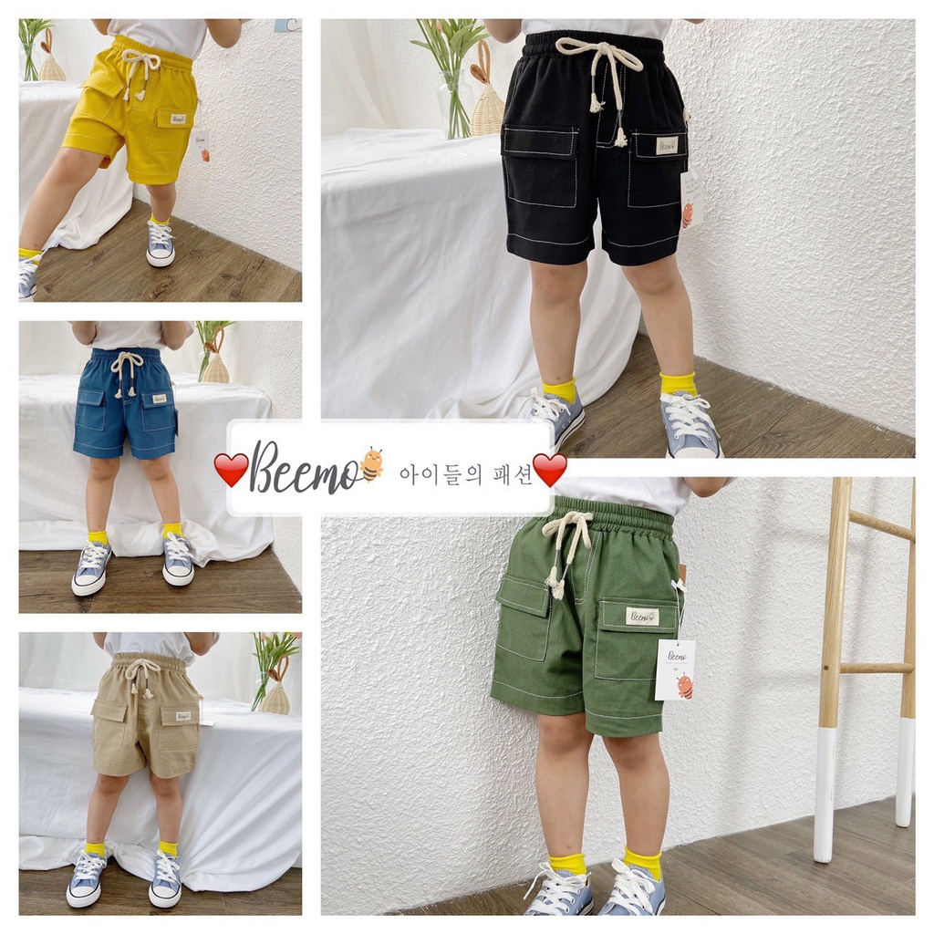 Quần sooc kaki thêu chỉ nổi, túi hộp cho bé trai chính hãng Beemo - Moon kids fashion