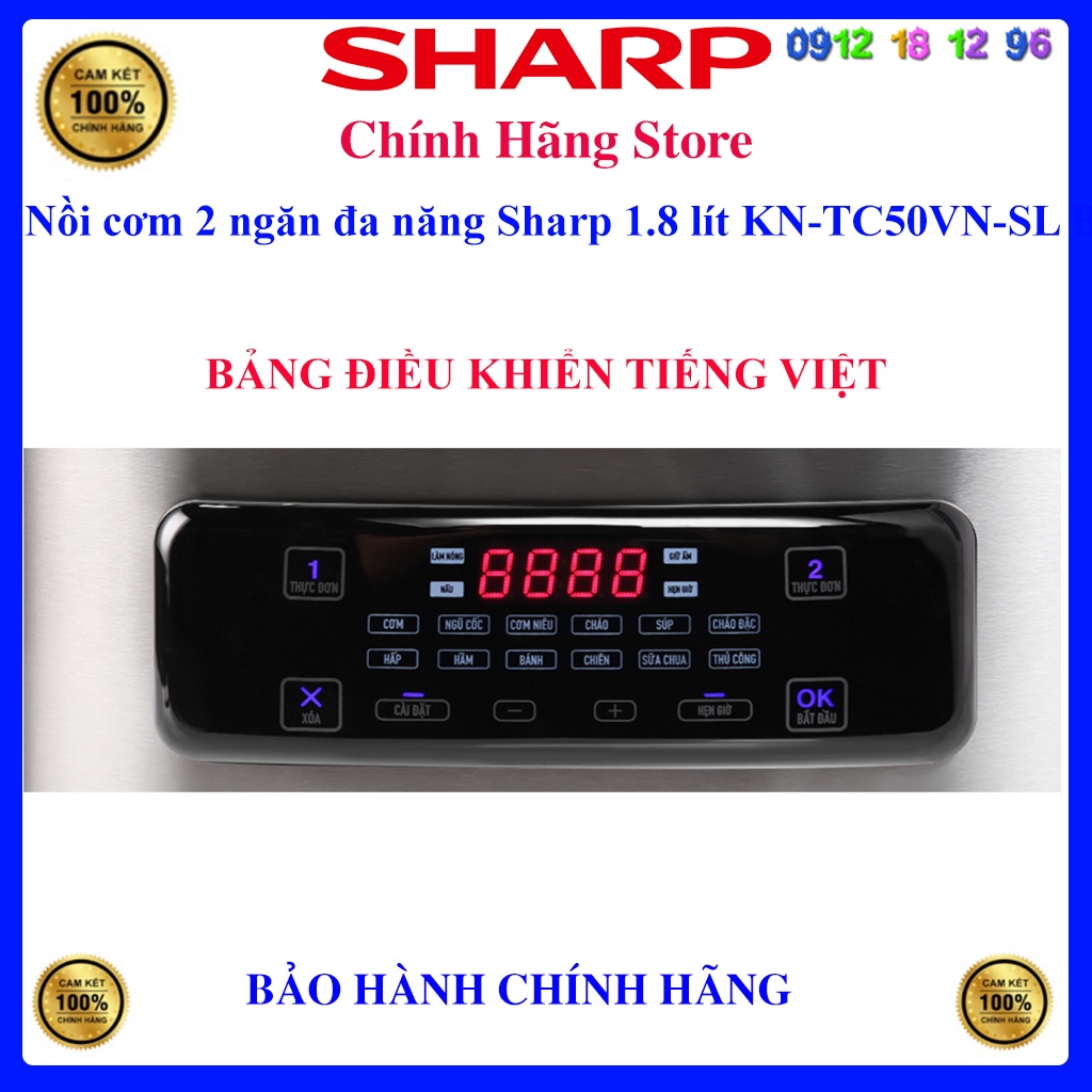 [Mã ELHAMS5 giảm 6% đơn 300K] Nồi cơm 2 ngăn đa năng Sharp 1.8 lít KN-TC50VN-SL Bạc - HÀNG CHÍNH HÃNG