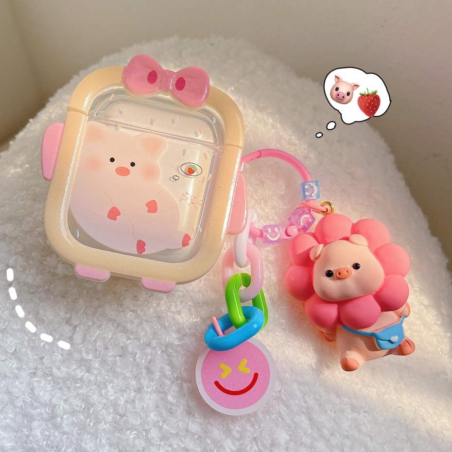 Vỏ Bảo Vệ Hộp Sạc Tai Nghe Bluetooth AirPods 1 2 pro 3 2021 gen3 Bằng Silicon Hình Heo / Bướm 3D Dễ Thương Kèm Móc Treo Tiện Dụng