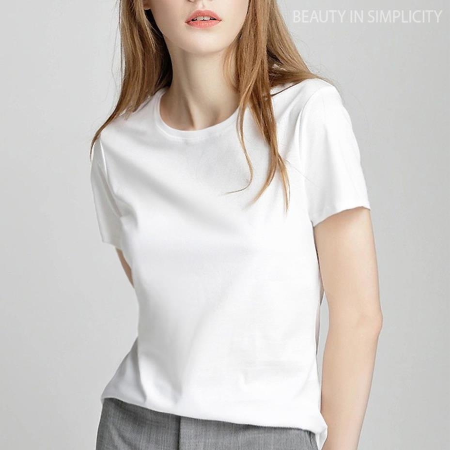 [100% COTTON] Áo Thun Nữ Basic Màu Trắng, Đen, Be, Thấm Hút Thoáng Mát, Co Giãn 4 Chiều, Áo Phông Form Ôm | BigBuy360 - bigbuy360.vn