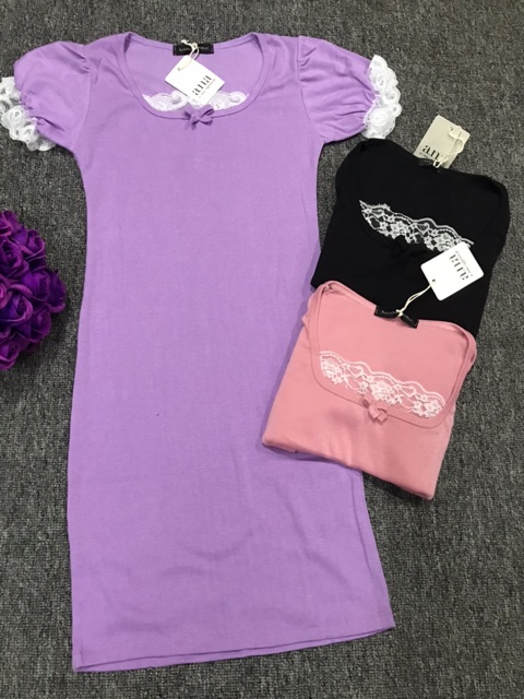 Đầm váy body nữ tay phồng phối ren váy đầm nữ body cổ vuông nơ ngực