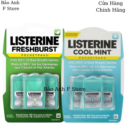 Ngậm Thơm Miệng LISTERINE Freshburst Pocketpaks Breath Strips (Xanh Lá/xanh dương) (3x24)