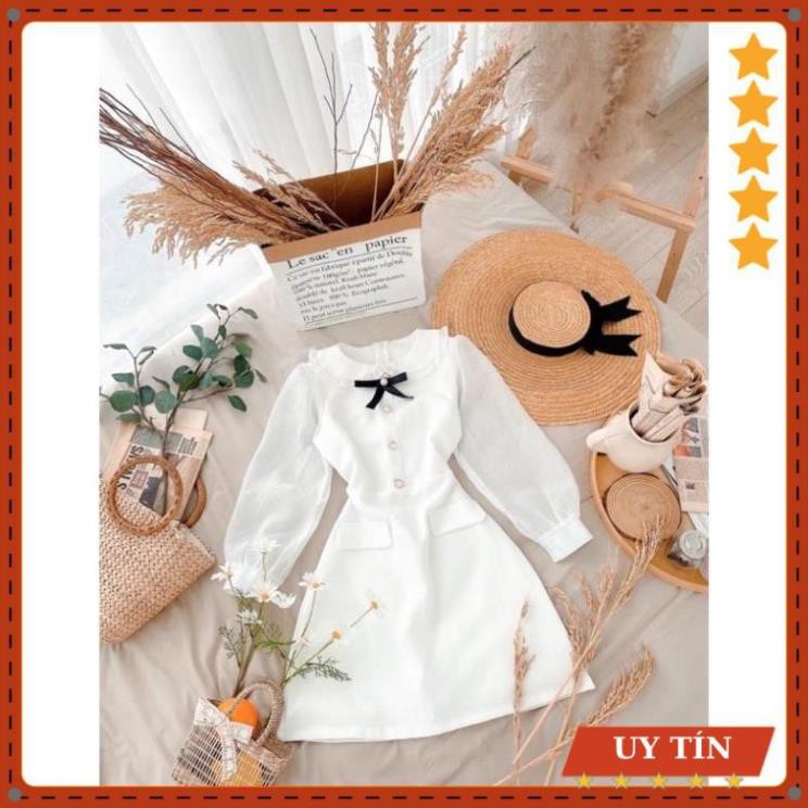 Váy tay bồng tag nơ cổ tay xốp dài Eva_home_fashion | BigBuy360 - bigbuy360.vn