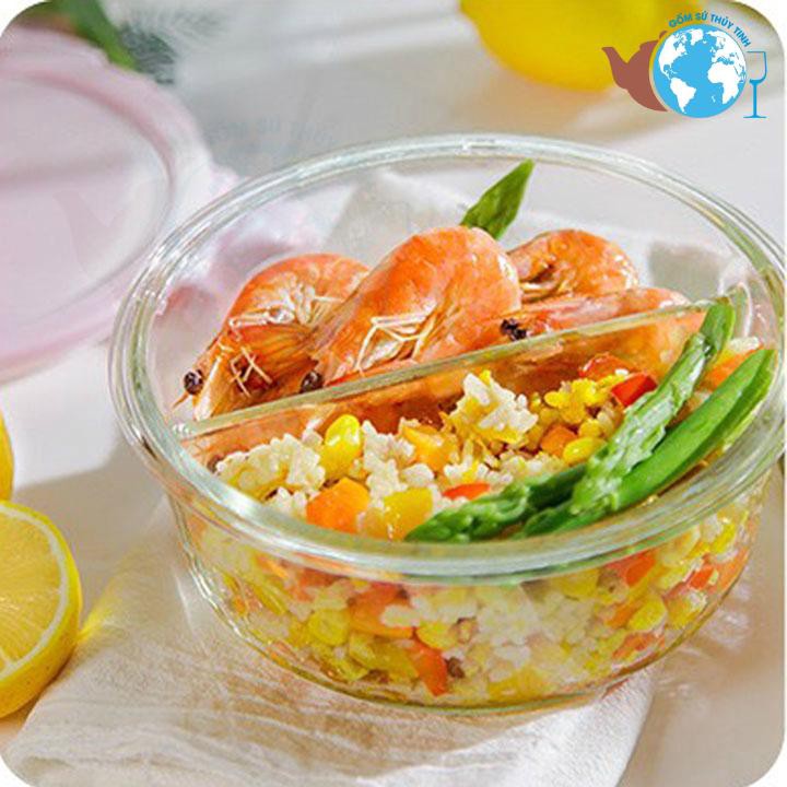 Hộp đựng cơm tròn 950ml 2 ngăn - hộp đựng thực phẩm dày chịu nhiệt cao cấp dùng lò viba - BX3001-2GD