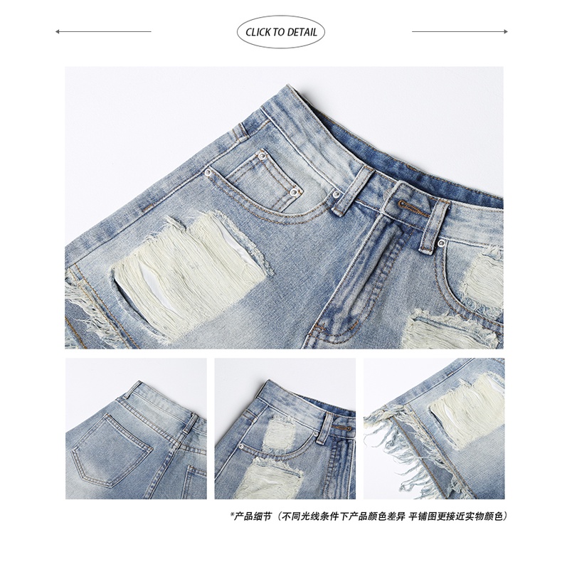 HAUNG YOYO Quần Short denim Rách Ống Rộng Lưng Cao Thời Trang Dành Cho Nữ