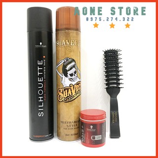COMBO 2 Gôm Xịt Tóc  Silhouette + Suavecito + Sáp Vuốt Tóc Osis Thrill Tặng Kèm Lược