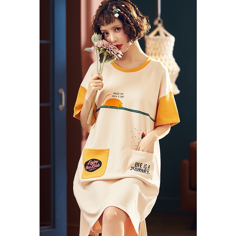 Đầm Ngủ Cotton Tay Ngắn Dáng Rộng Dễ Thương Thời Trang Mùa Hè Cho Bạn Gái----*-*&&& | BigBuy360 - bigbuy360.vn