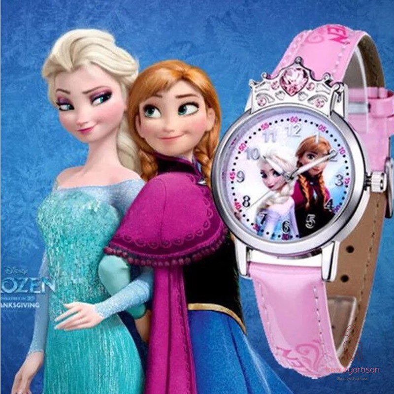 Đồng hồ dây da PU phối họa tiết công chúa băng giá xinh xắn dành cho các bé