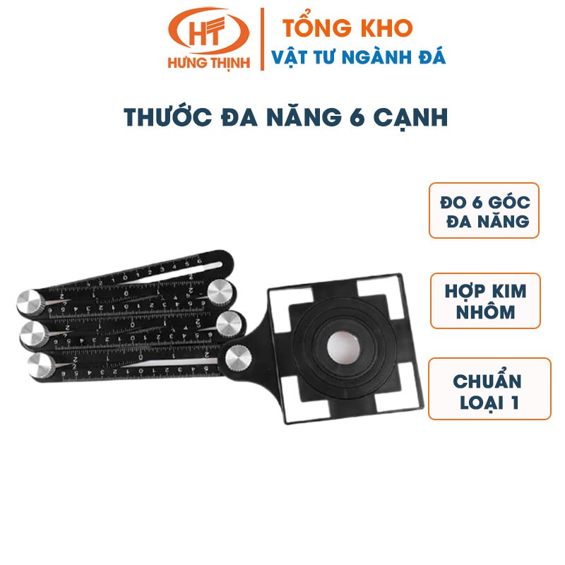 Thước đa năng 6 cạnh, đo 6 góc đa năng, chất liệu hợp kim nhôm với chắc năng đo lỗ, góc, cạnh, góc gấp, định vị lỗ khoan