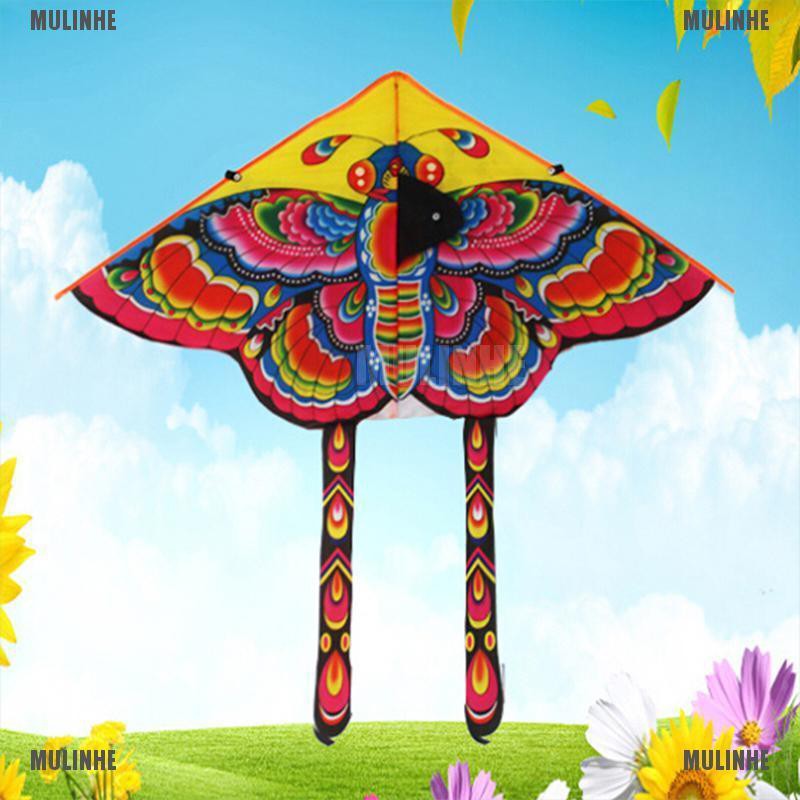 1 Bộ Diều Đuôi Dài 90 * 50cm In Họa Tiết Bướm Có Tay Cầm Cho Hoạt Động Ngoài Trời