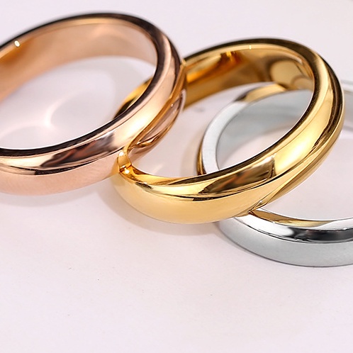 Nhẫn thép đánh bóng kiểu dáng đơn giản cá tính phong cách Châu Âu