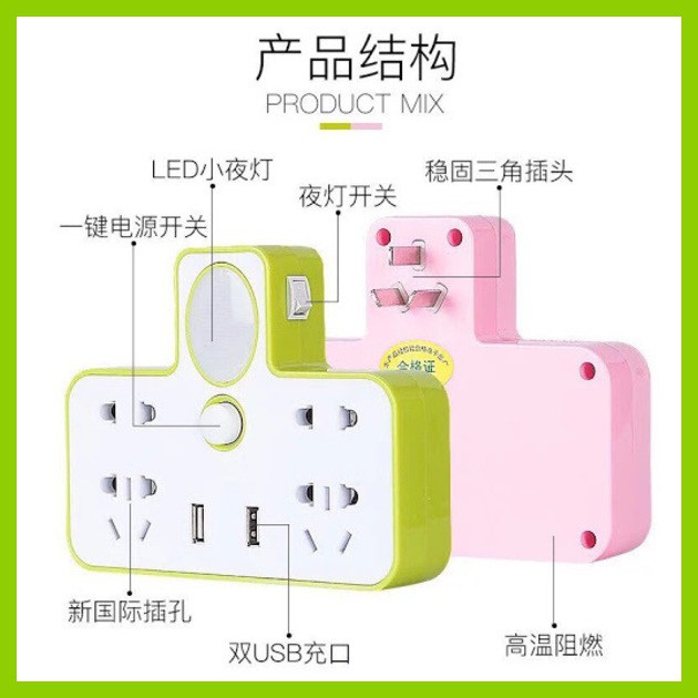 Bộ Chia Ổ Điện 2 Cổng Usb Có Đèn