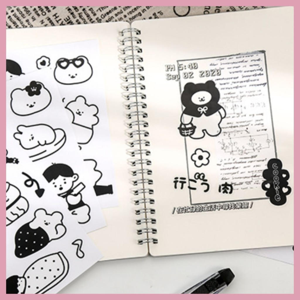 SET STICKER BLACK N WHITE 4 TẤM SIÊU XINH