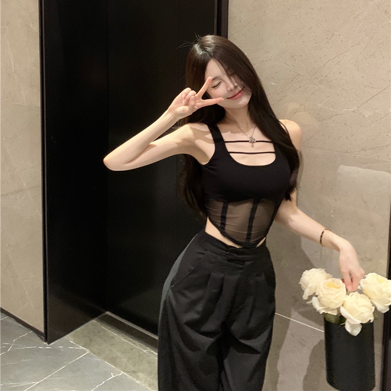 Áo Hai Dây Phối Lưới Thời Trang Mùa Hè Quyến Rũ Cho Nữ