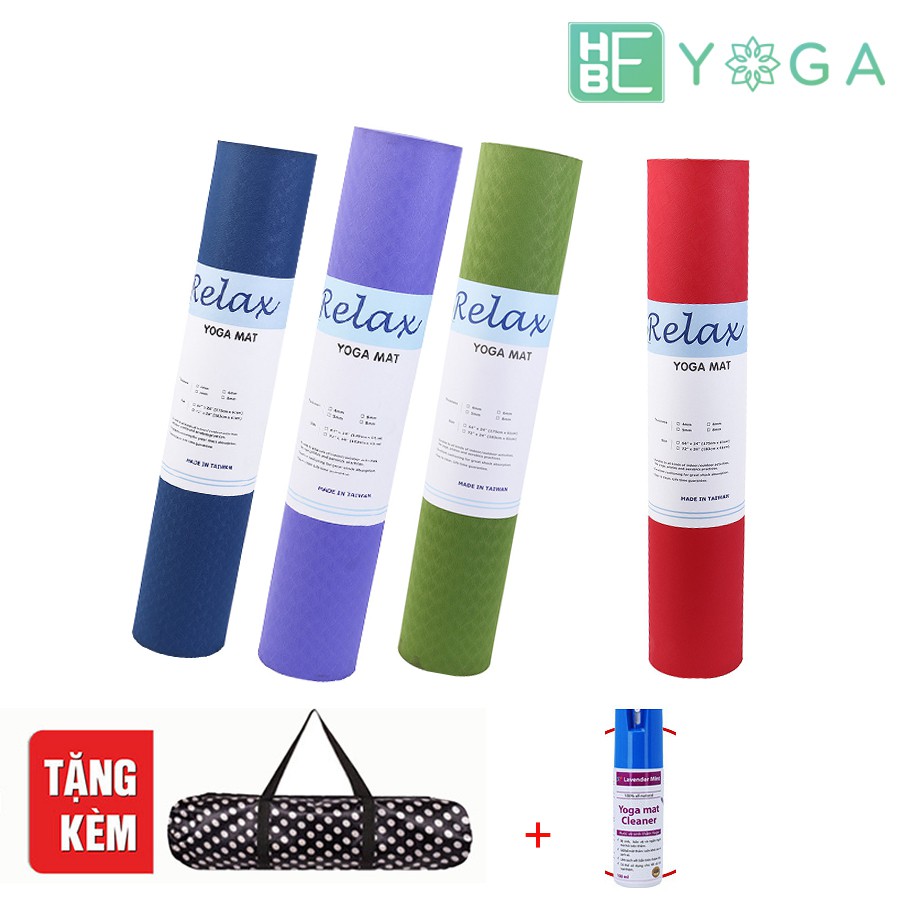 Thảm Yoga TPE Relax Hebeyoga Eco 6mm 2 lớp (Tặng kèm Túi đựng + dung dịch vệ sinh thảm)