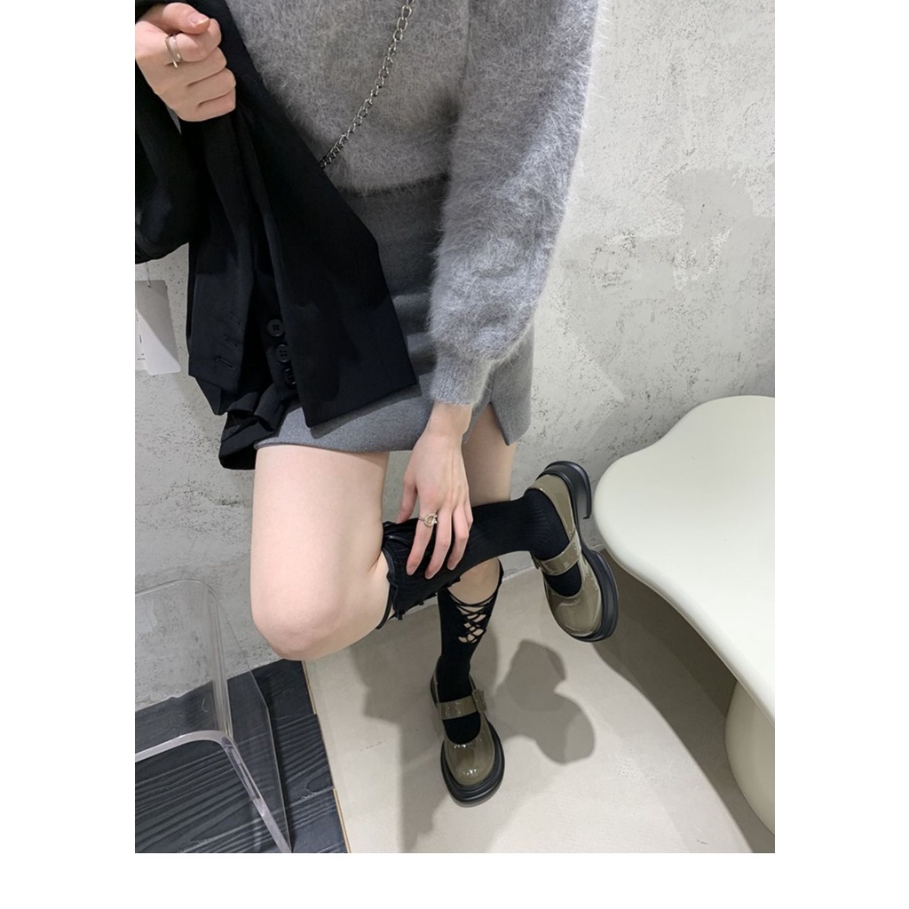 Giày Da Bóng Gót Dày Phong Cách Retro Preppy jk Mary Jane