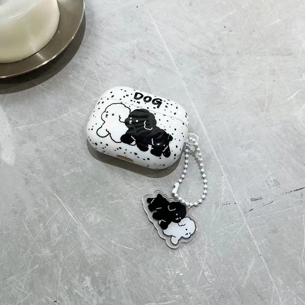 Vỏ Bảo Vệ Hộp Sạc Tai Nghe Bluetooth airpods 1/2 pro Bằng tpu Mềm Hình Chú Chó Đen Dễ Thương