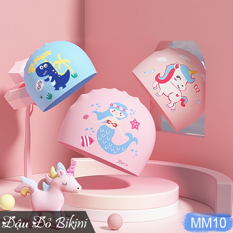 Mũ bơi sillicon trẻ em, chất sillicon cao cấp mềm mại, chống nước bảo vệ tóc, co giãn ôm gọn đầu bé, họa tiết đẹp | MM10