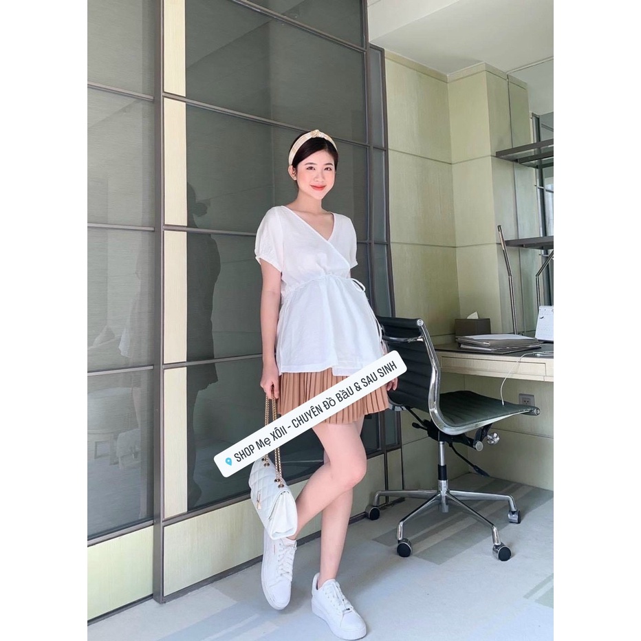 ✈CHÂN VÁY BẦU XẾP LY CHẤT CHIFON DÀY DẶN MẶC 4 MÙA CÓ QUẦN TRONG 2 MÀU ĐEN NÂU-TkutrangStyle