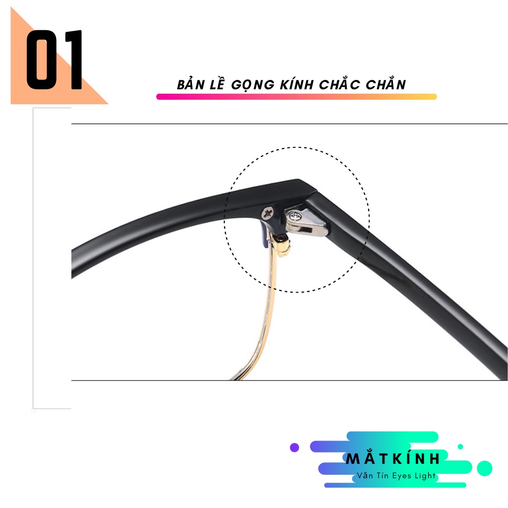 Mắt kính gọng cận nam nữ LYLY T6205 mắt vuông viền kim loại càng nhựa nhiều màu