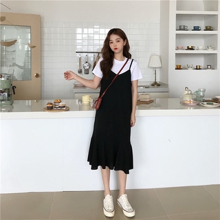 「HOME5」Váy midi đuôi cá đen xinh xắn trẻ trung