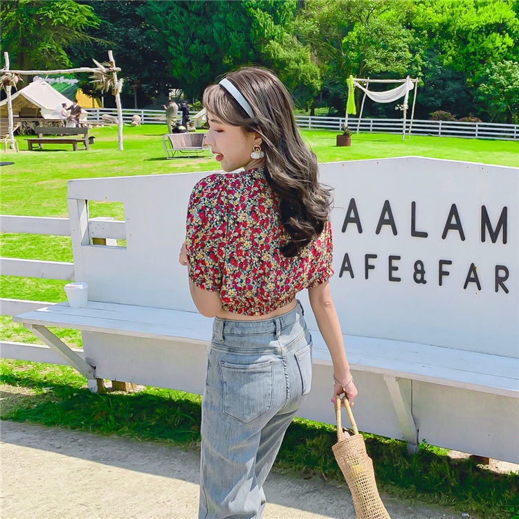 Áo Sơ Mi Hoa Cổ Điển Pháp 164123 Áo Crop Top Cổ Chữ v In Họa Tiết Hoa Nhí Xinh Xắn Thời Trang Phong Cách Phương Tây