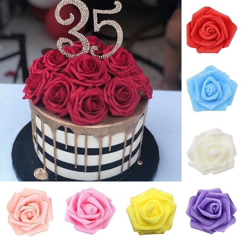Bộ 10 Bông Hoa Hồng Nhân Tạo Bằng Xốp PE 8cm Trang Trí Bánh Kem DIY